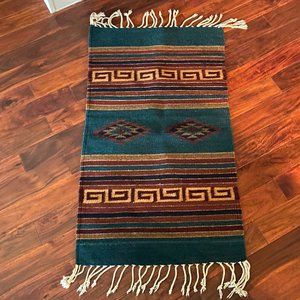 BoHo Navajo Style Hand Woven Thick Rug w Fringe